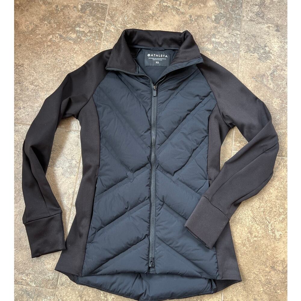 Athleta Black Quilted Goose Down Jacket, Missing Hood